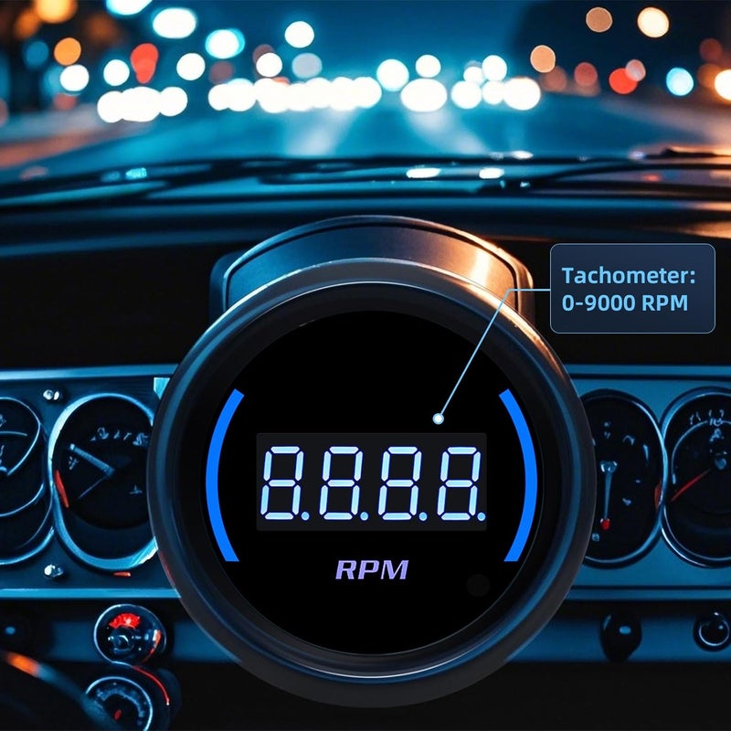 ARTILAURA 2" 52mm Tachometer 0-9000 RPM Gauge Blue Digital Tacho Meter for 12V Universal Car Auto - Image 2